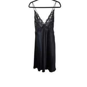 Victorias Secret Black Lace & Satin Grunge Goth Slip Dress Spaghetti Straps M
